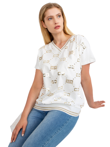 Dámska Oversize blúzka/tričko s výstrihom v tvare V, biela